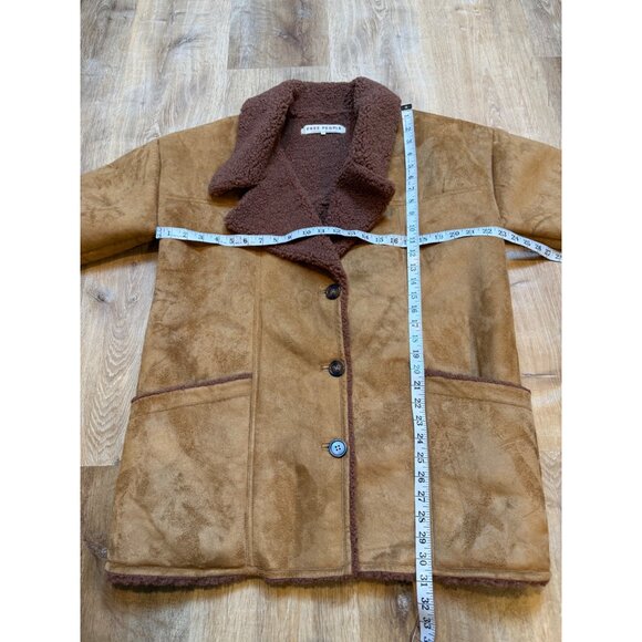 Free People Diogo Brown Suede Warm Short Faux Fur Coat Womens Size Small M - Picture 5 of 6